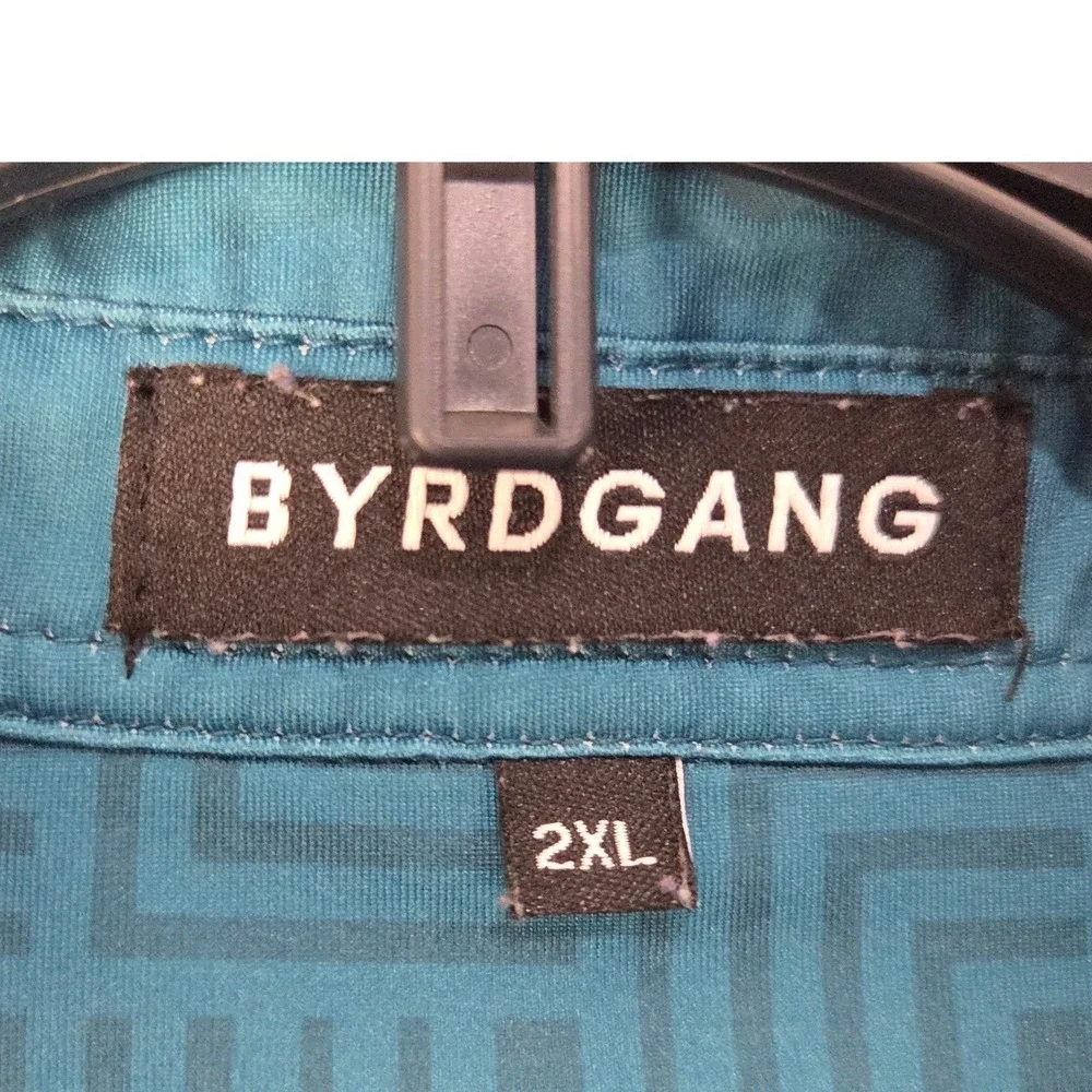 BYRD GANG Polo Men's 2XL Shirt‎ Teal Blue Geometric Print Short Sleeve Golf
